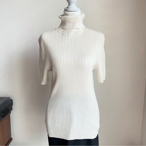 Vintage Cream Ribbed Turtleneck Sweater Size Large Sleeveless Silk Minimalist